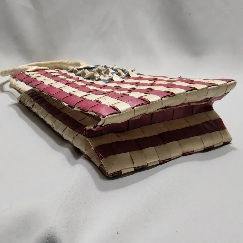 American Flag Woven Straw Grass Bag/ Basket Handmade - Picture 9 of 11